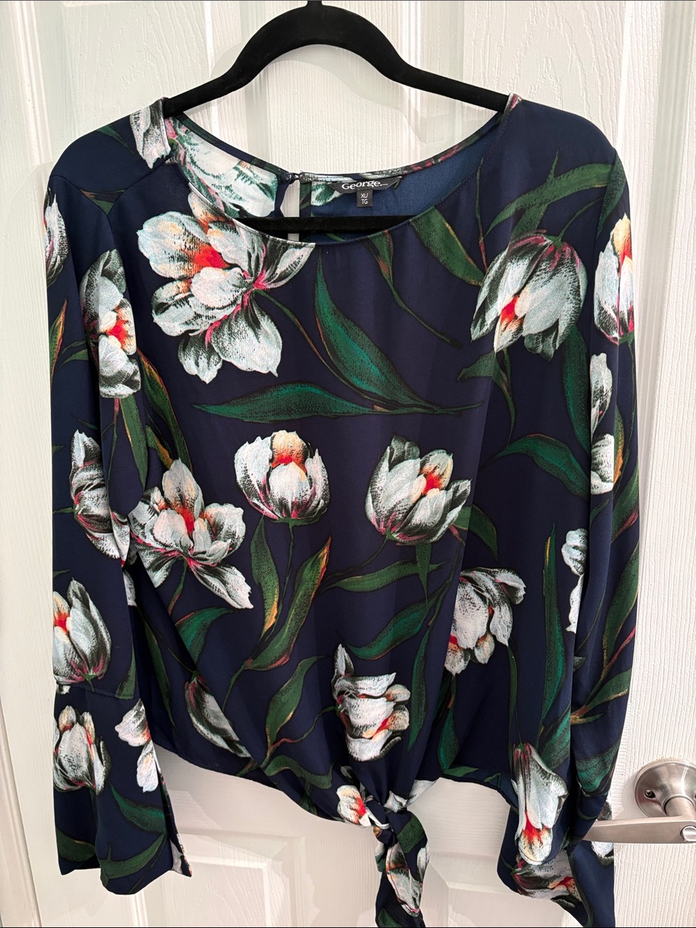 George Navy Floral Tie-Front Blouse